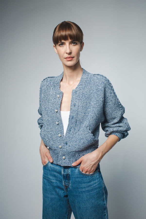Santicler Reese Crochet Stitch Bomber Jacket - Blue Denim