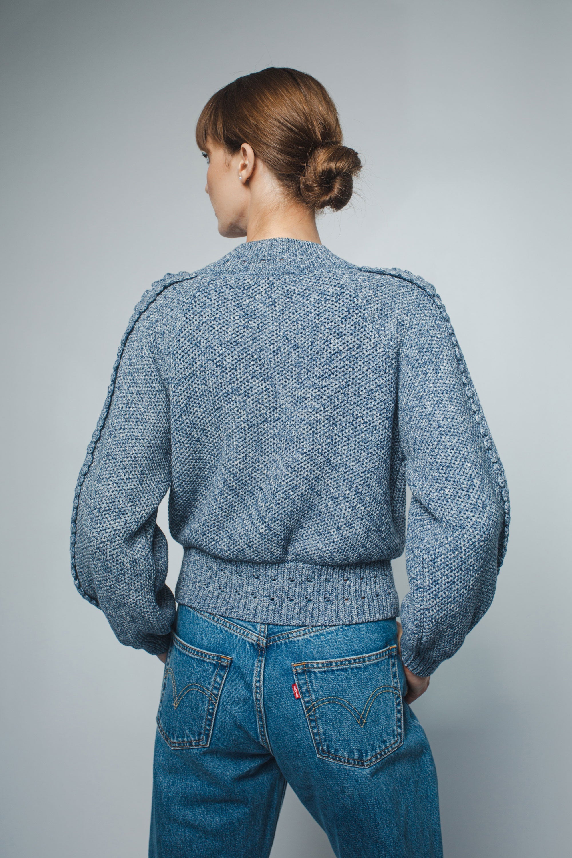 Santicler Reese Crochet Stitch Bomber Jacket - Blue Denim