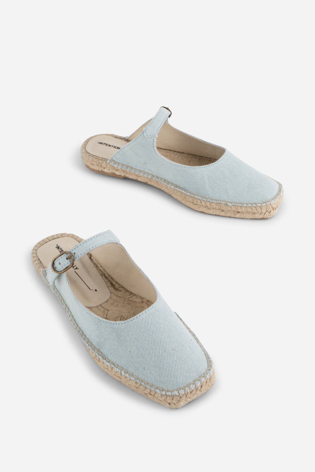 "INTENTIONALLY __________." Reports Denim Slip On Espadrille - Light Blue