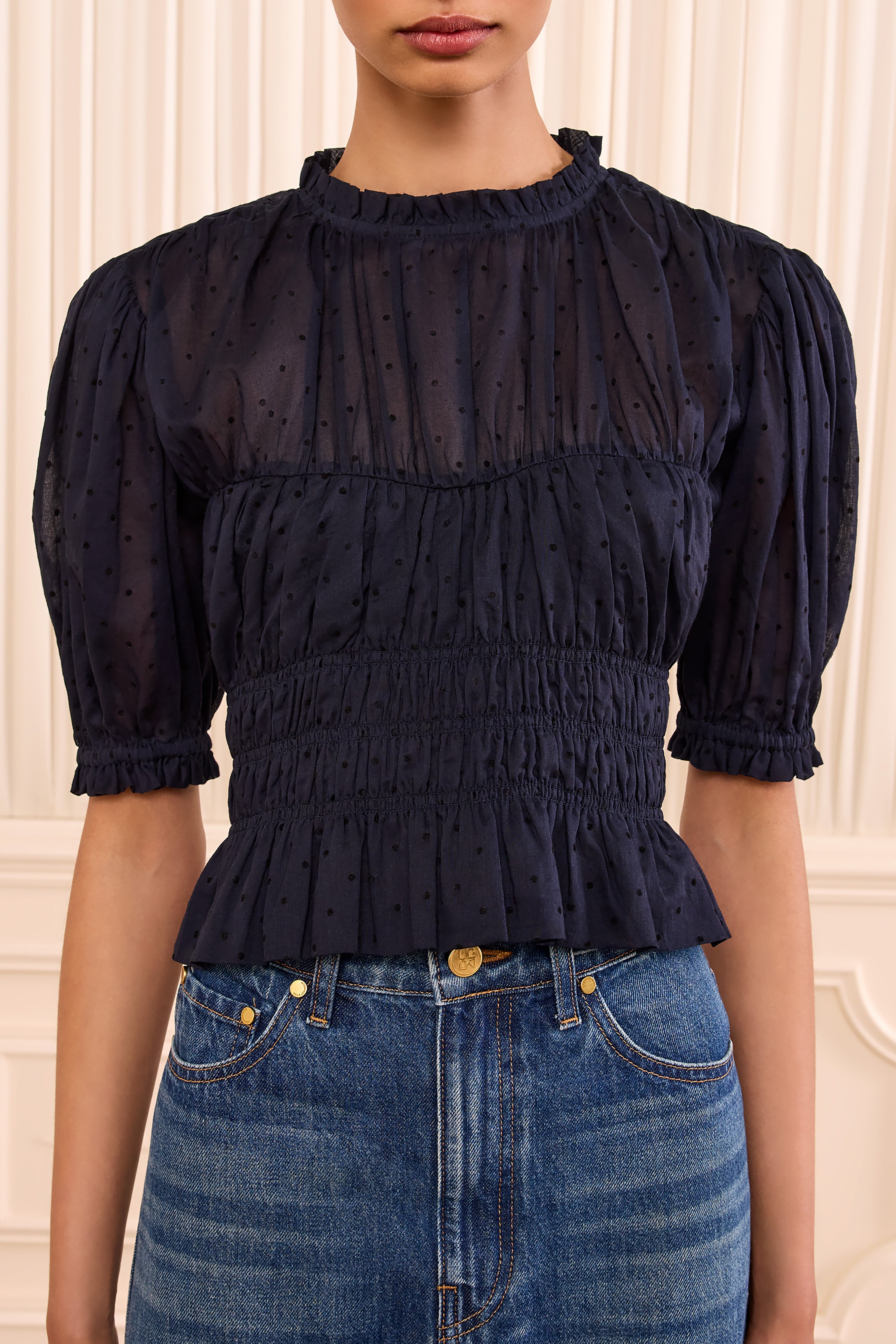 Ulla Johnson Rae Short Sleeve Cotton Top - Nightfall