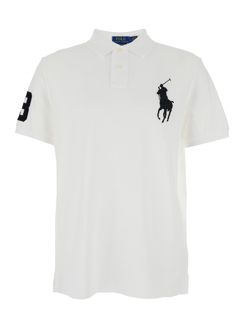 Ralph Lauren Custom Slim Fit Polo Shirt With Pony Maxi Embroidery And Numeric Detail - White