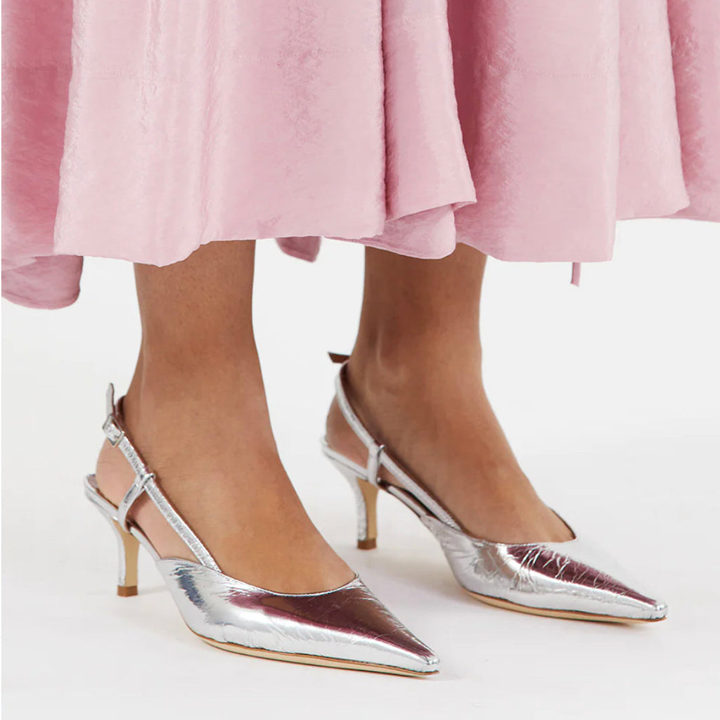 Rejina Pyo Lou Kitten Heels - Leather Silver