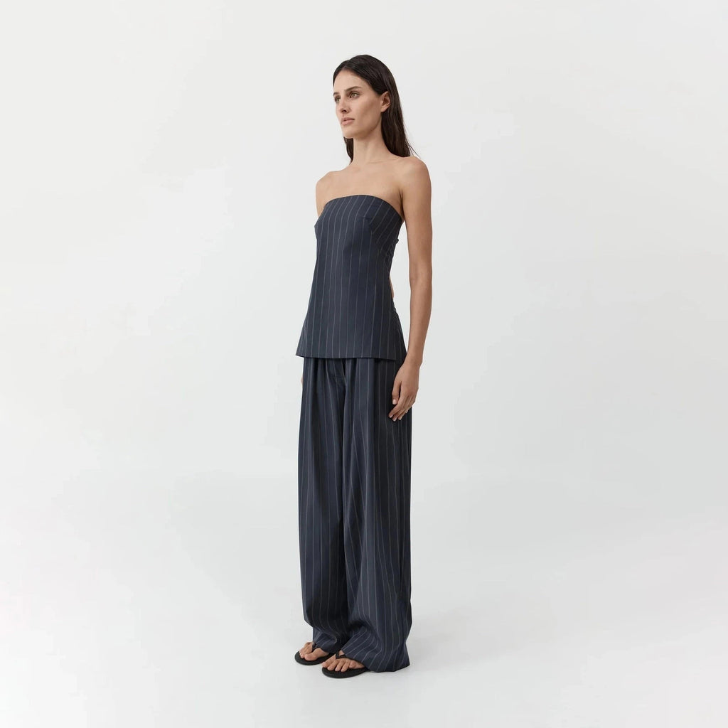 St. Agni Relaxed Pleat Pants - Ink Stripe
