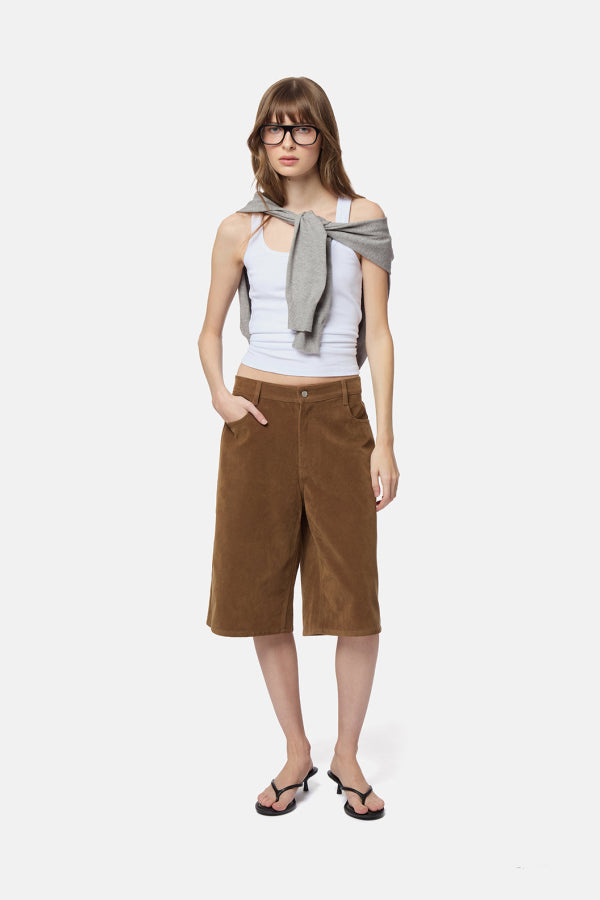 APPARIS Ren Sans Suede Bermuda Shorts - Saddle Brown