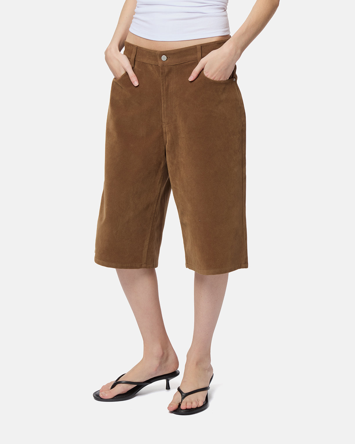 APPARIS Ren Sans Suede Bermuda Shorts - Saddle Brown