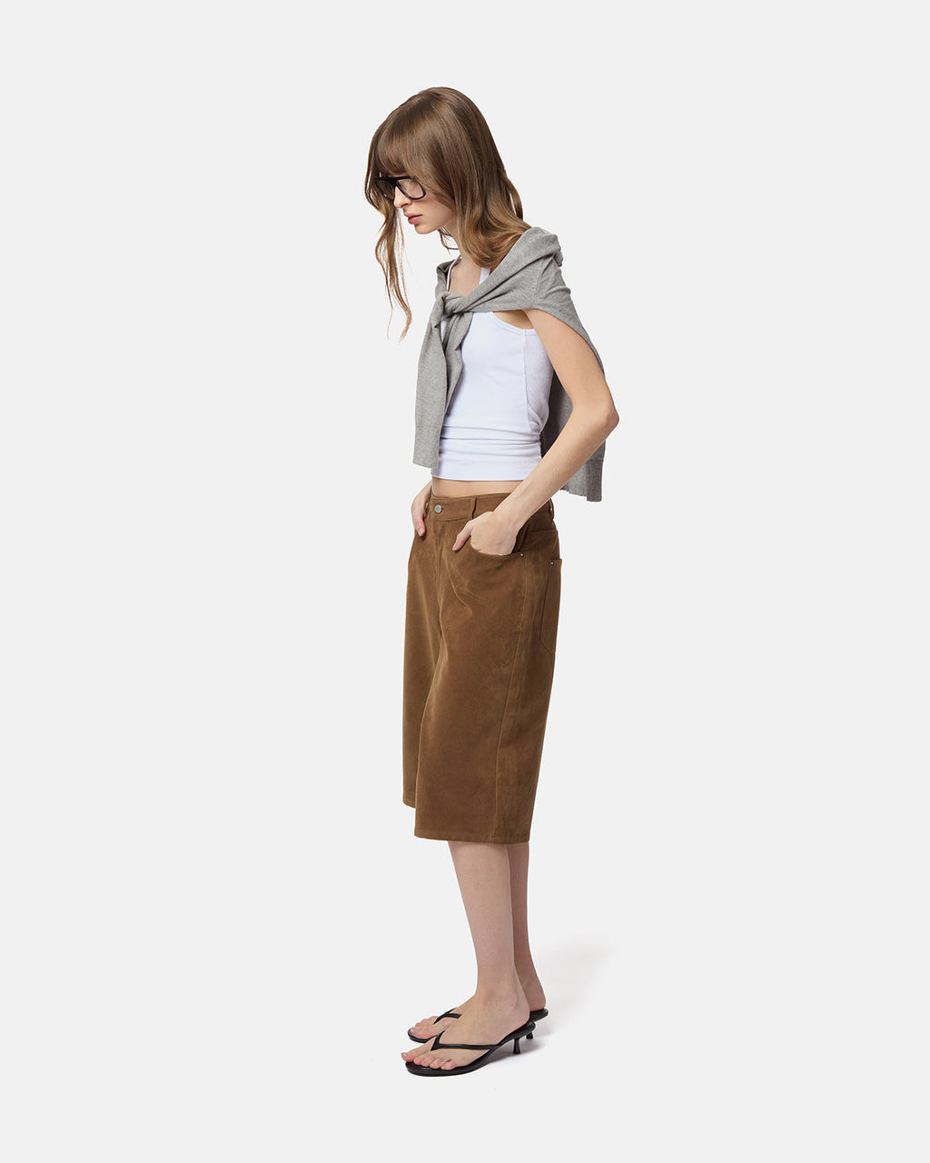 APPARIS Ren Sans Suede Bermuda Shorts - Saddle Brown