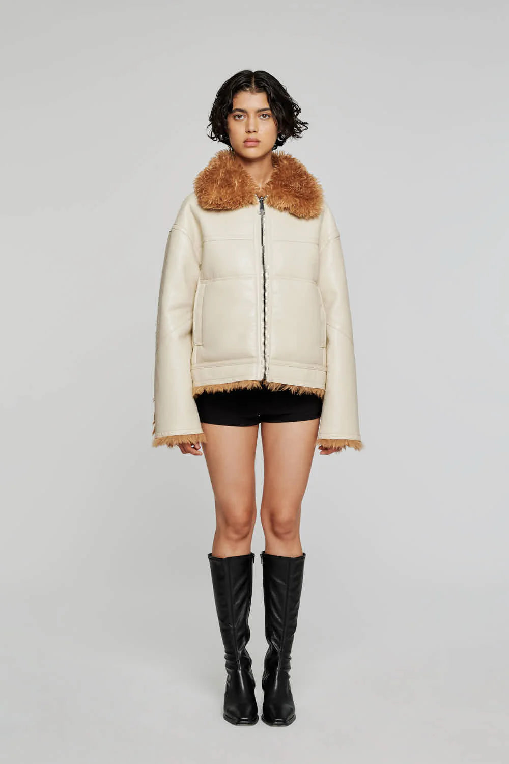 OOF Reversible Short Eco Shearling Jacket - Ivory