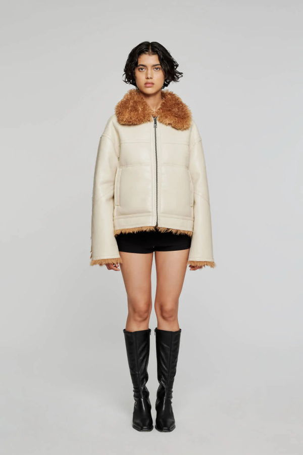 OOF Reversible Short Eco Shearling Jacket - Ivory
