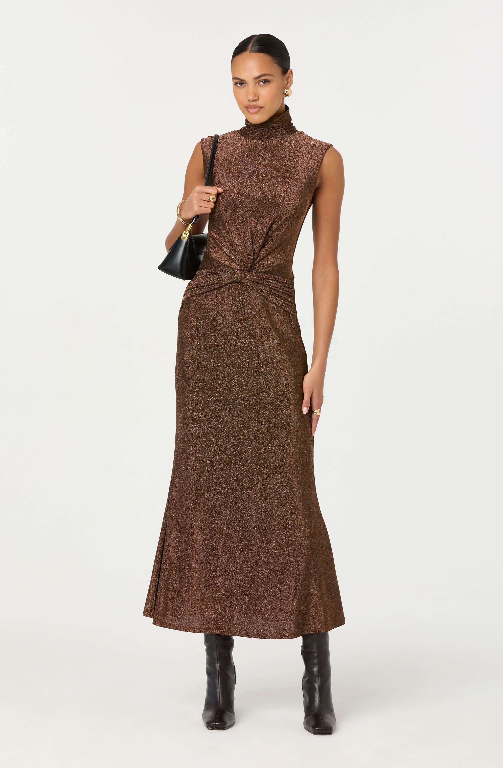 ASTR The Label Riana Metallic Twist Front Maxi Dress