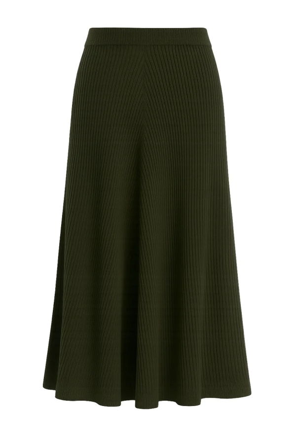 Victoria Beckham Ribbed Midi Knit Skirt - Green