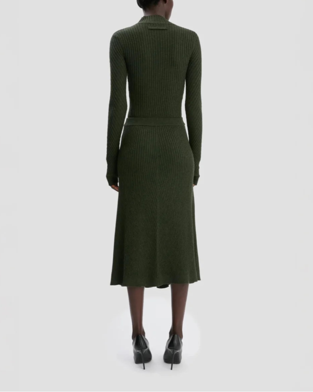 Victoria Beckham Ribbed Midi Knit Skirt - Green