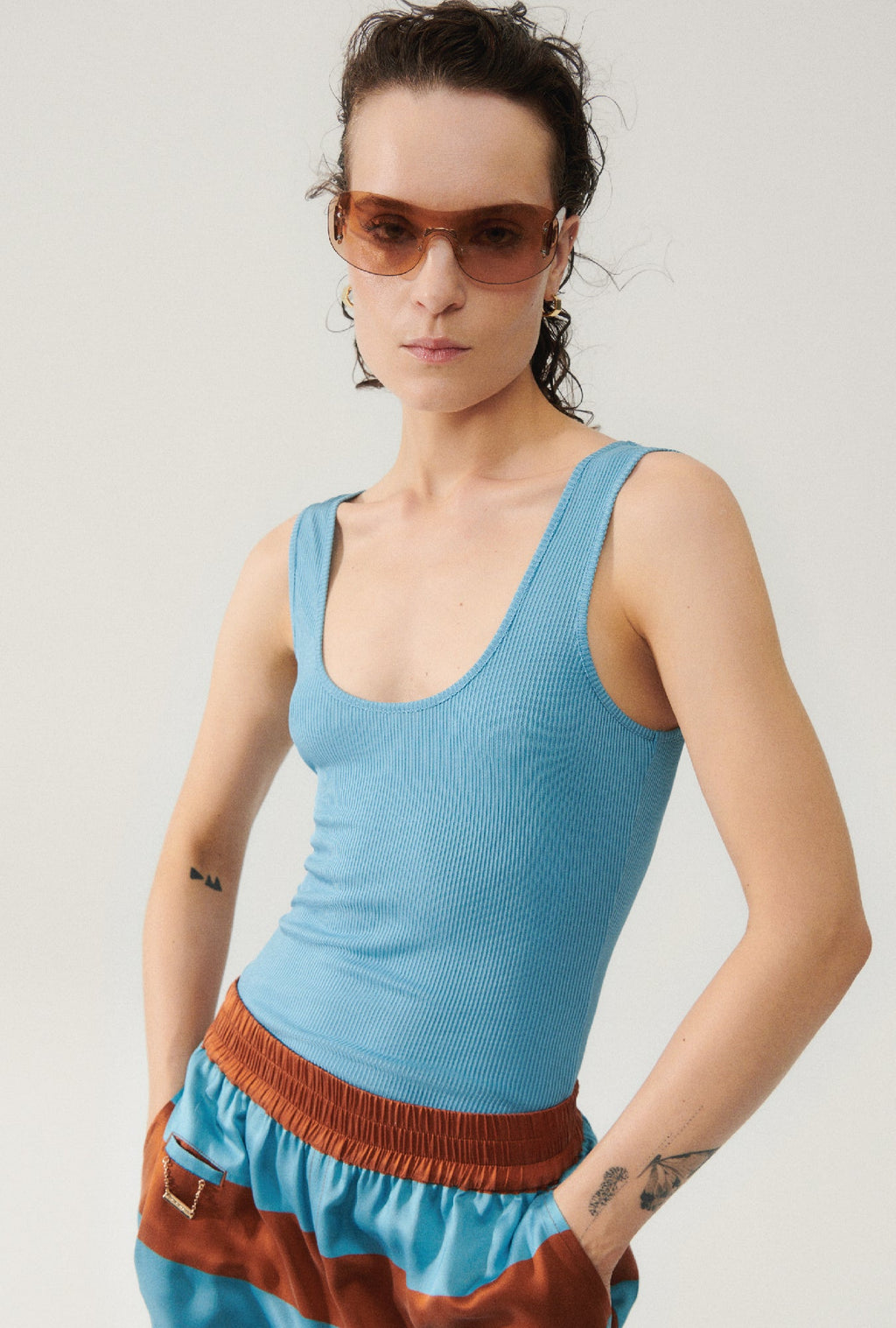 Silk Laundry Ribbed Tank - Lake