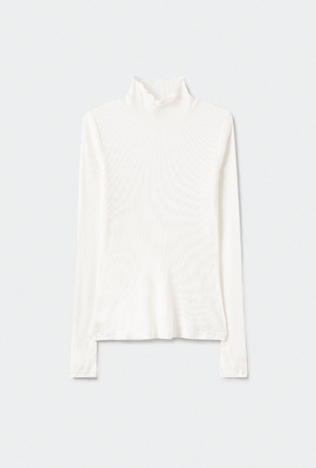 Silk Laundry Ribbed Turtleneck Top - White