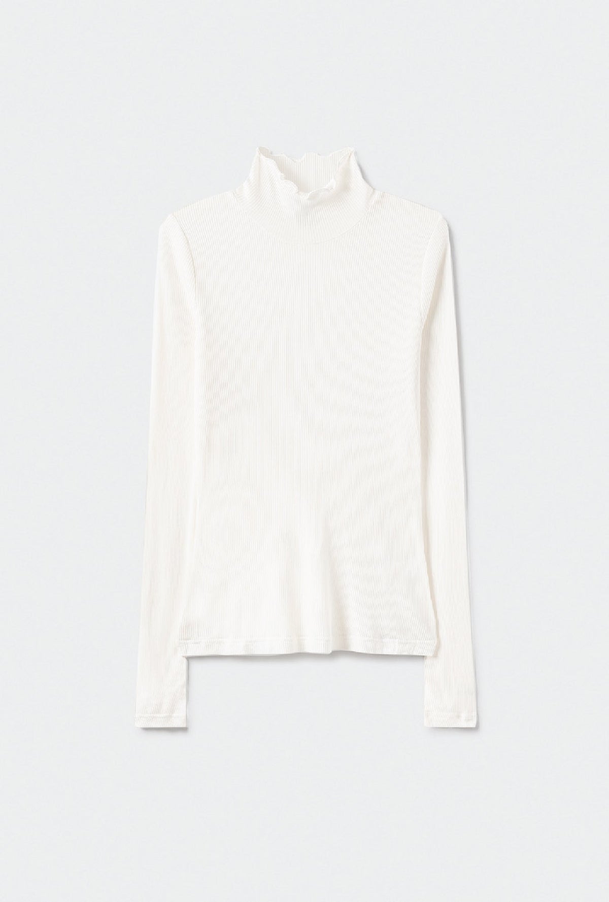 Silk Laundry Ribbed Turtleneck Top - White