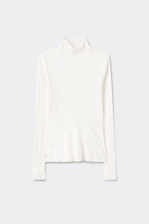 Silk Laundry Ribbed Turtleneck Top - White