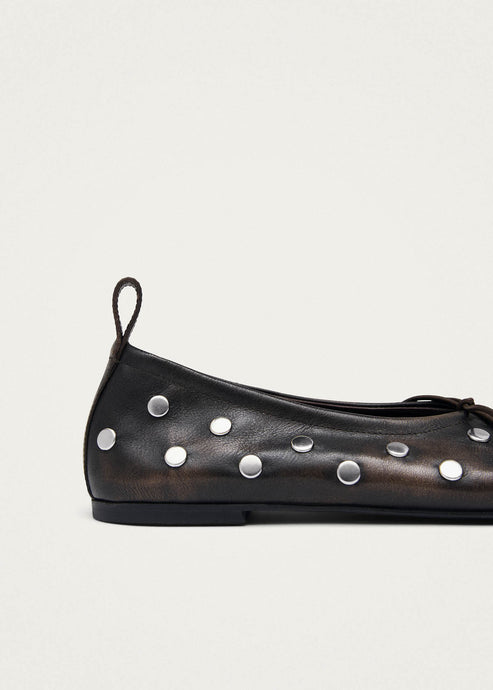 Alohas Rosalind All Studs Vintage Effect Leather Ballet Flats