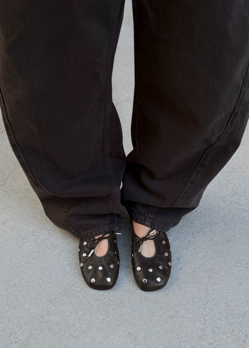 Alohas Rosalind All Studs Vintage Effect Leather Ballet Flats