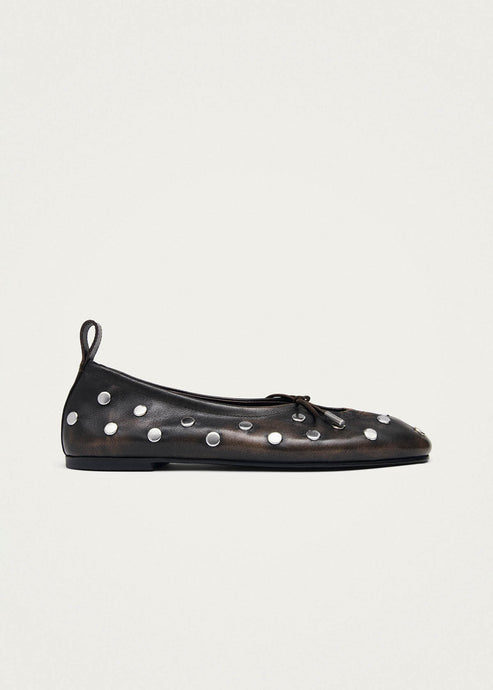 Alohas Rosalind All Studs Vintage Effect Leather Ballet Flats