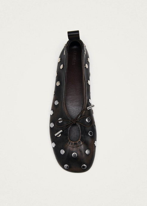 Alohas Rosalind All Studs Vintage Effect Leather Ballet Flats