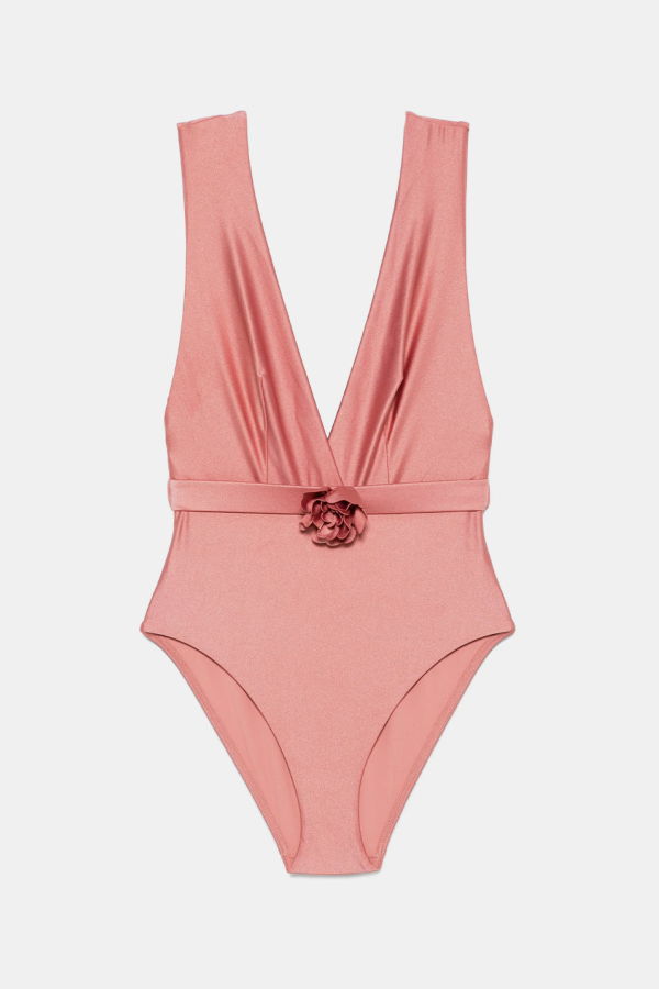 Zimmermann Lucky Plunge Flower Swimsuit - Rose
