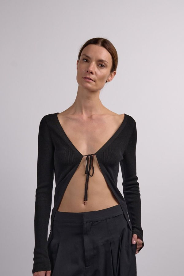 St. Agni Rouleau Tie Reversible Knit Top - Black