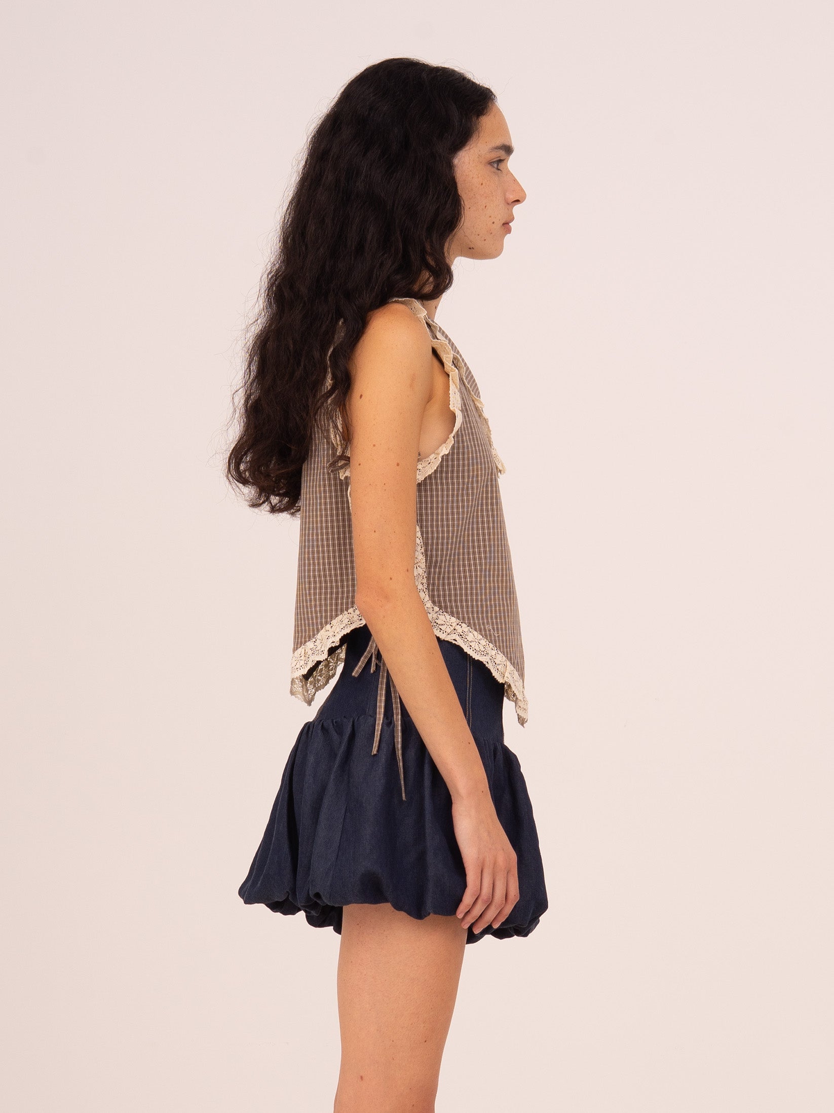 Carmensays Rove Asymmetric Top - Brown Plaid