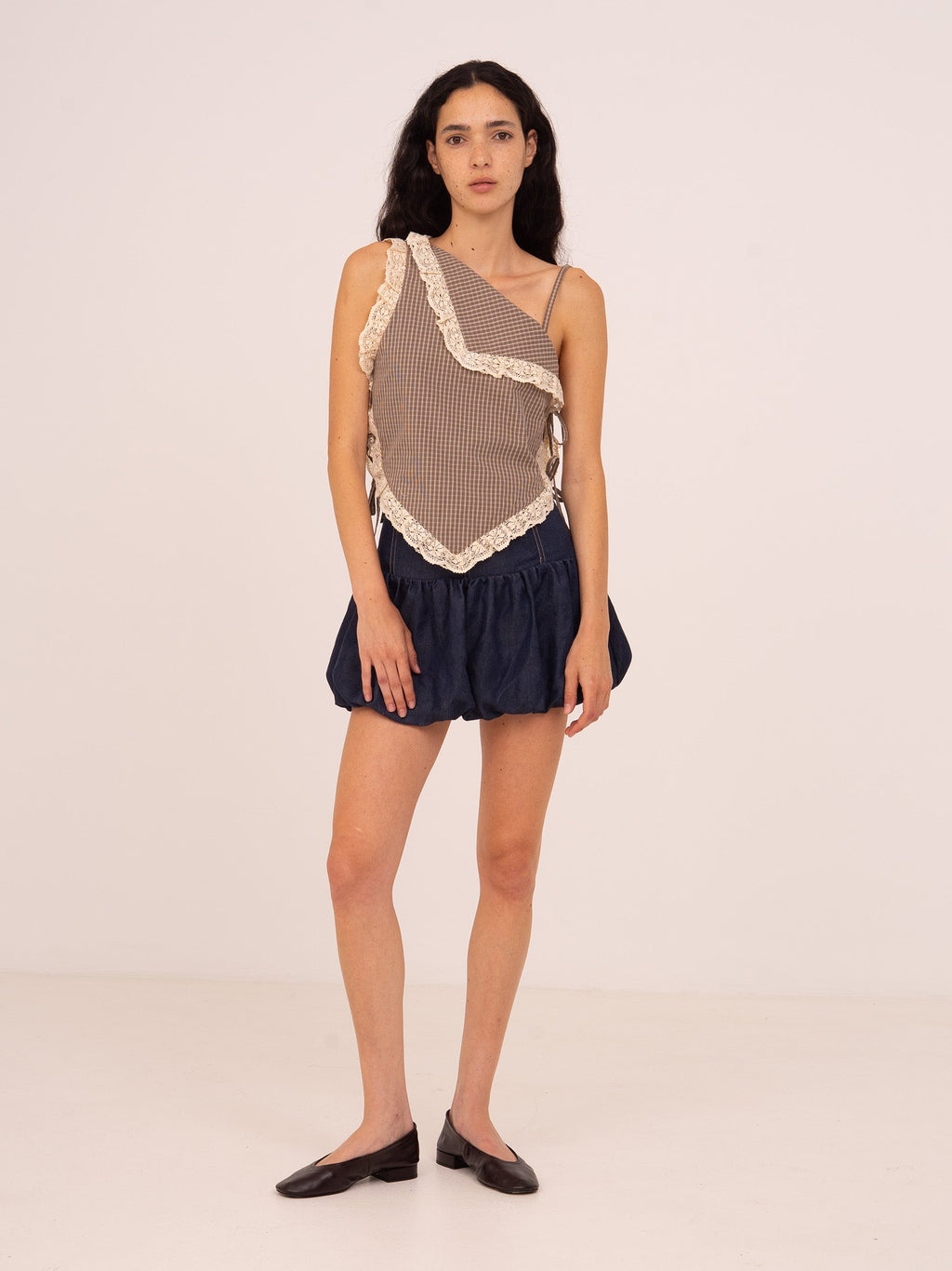 Carmensays Rove Asymmetric Top - Brown Plaid