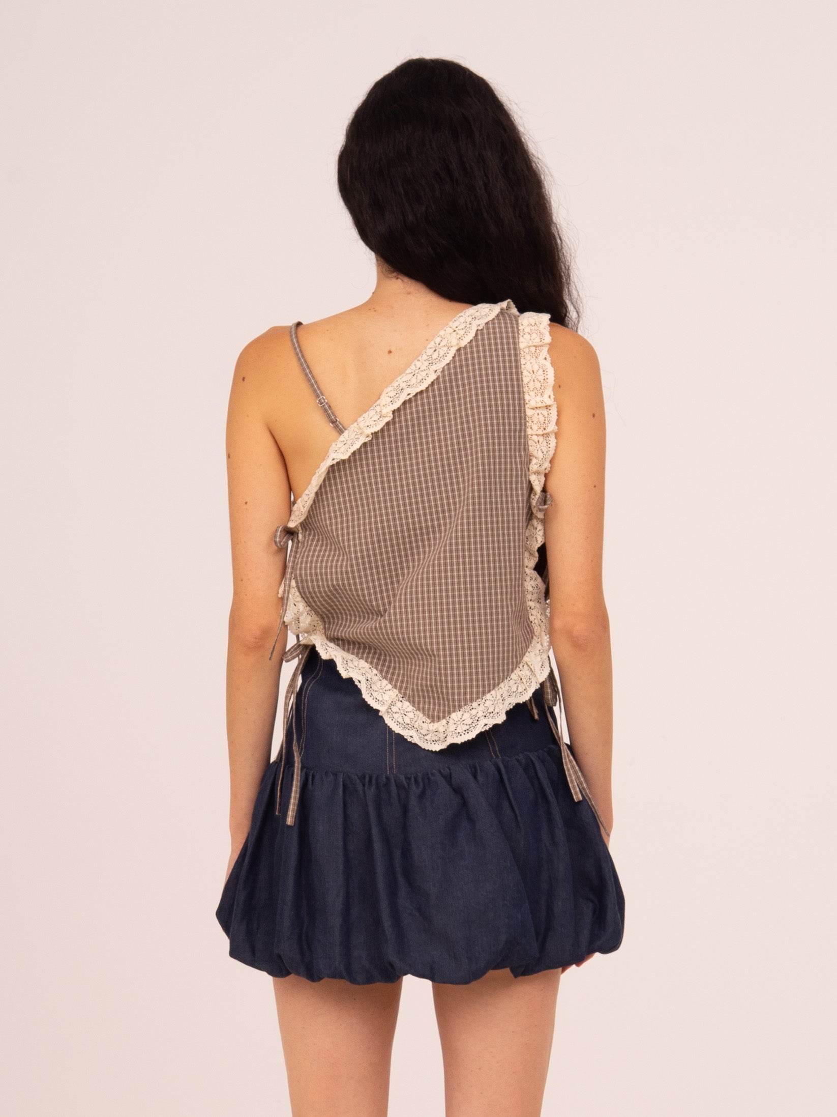 Carmensays Rove Asymmetric Top - Brown Plaid