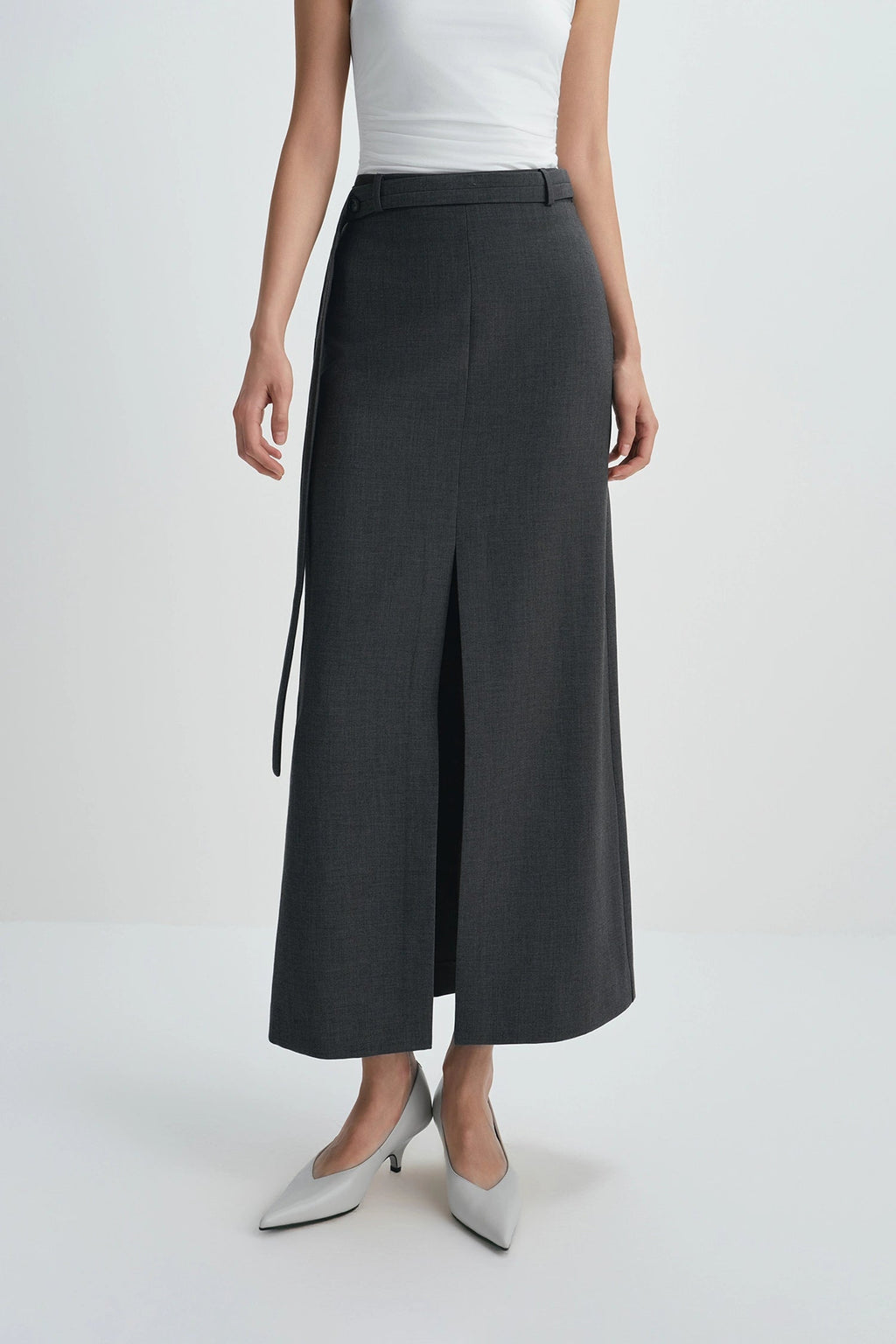 Sophie Rue Noelia Center Slit Belted Skirt - Charcoal