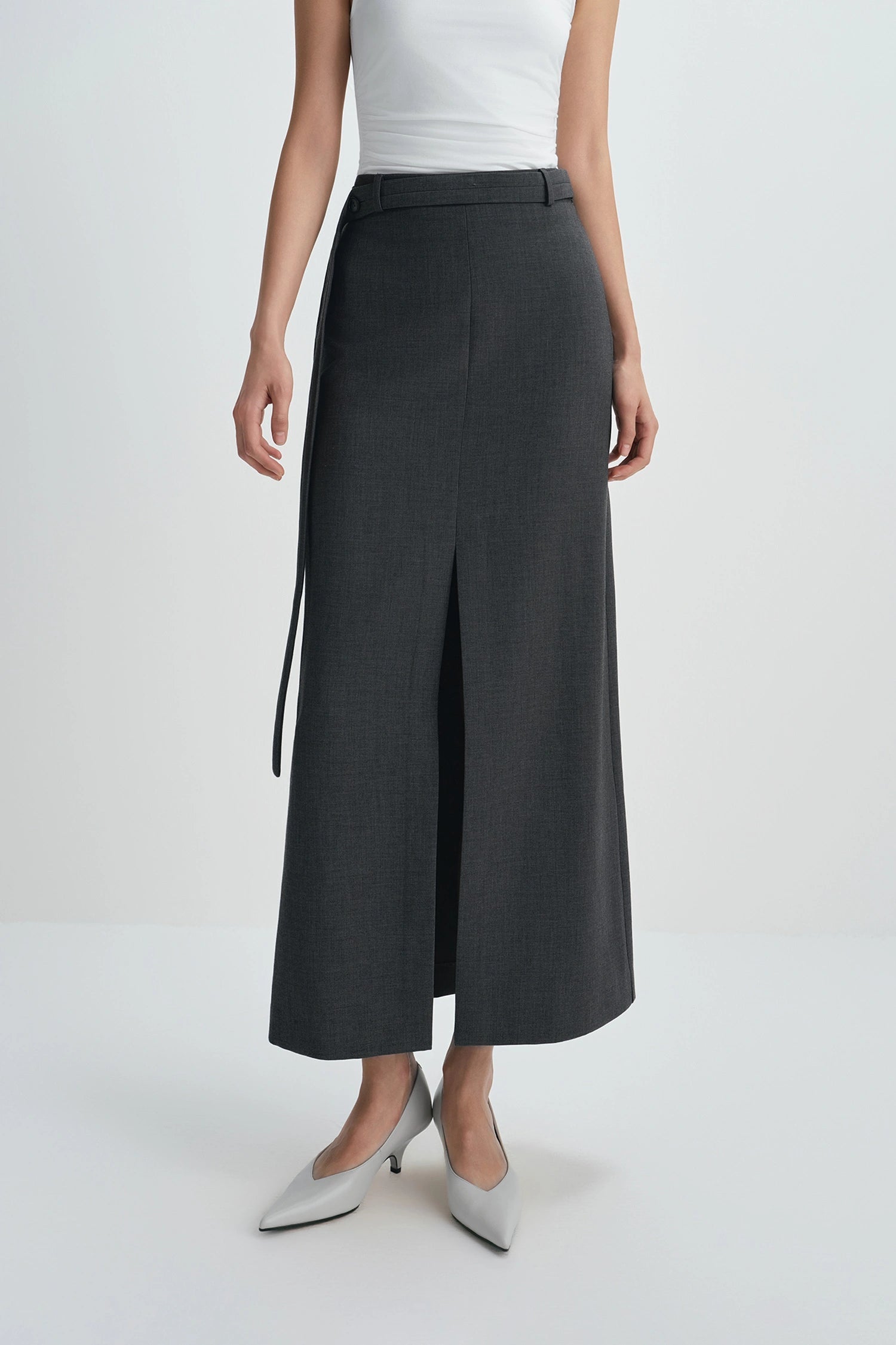Sophie Rue Noelia Center Slit Belted Skirt - Charcoal