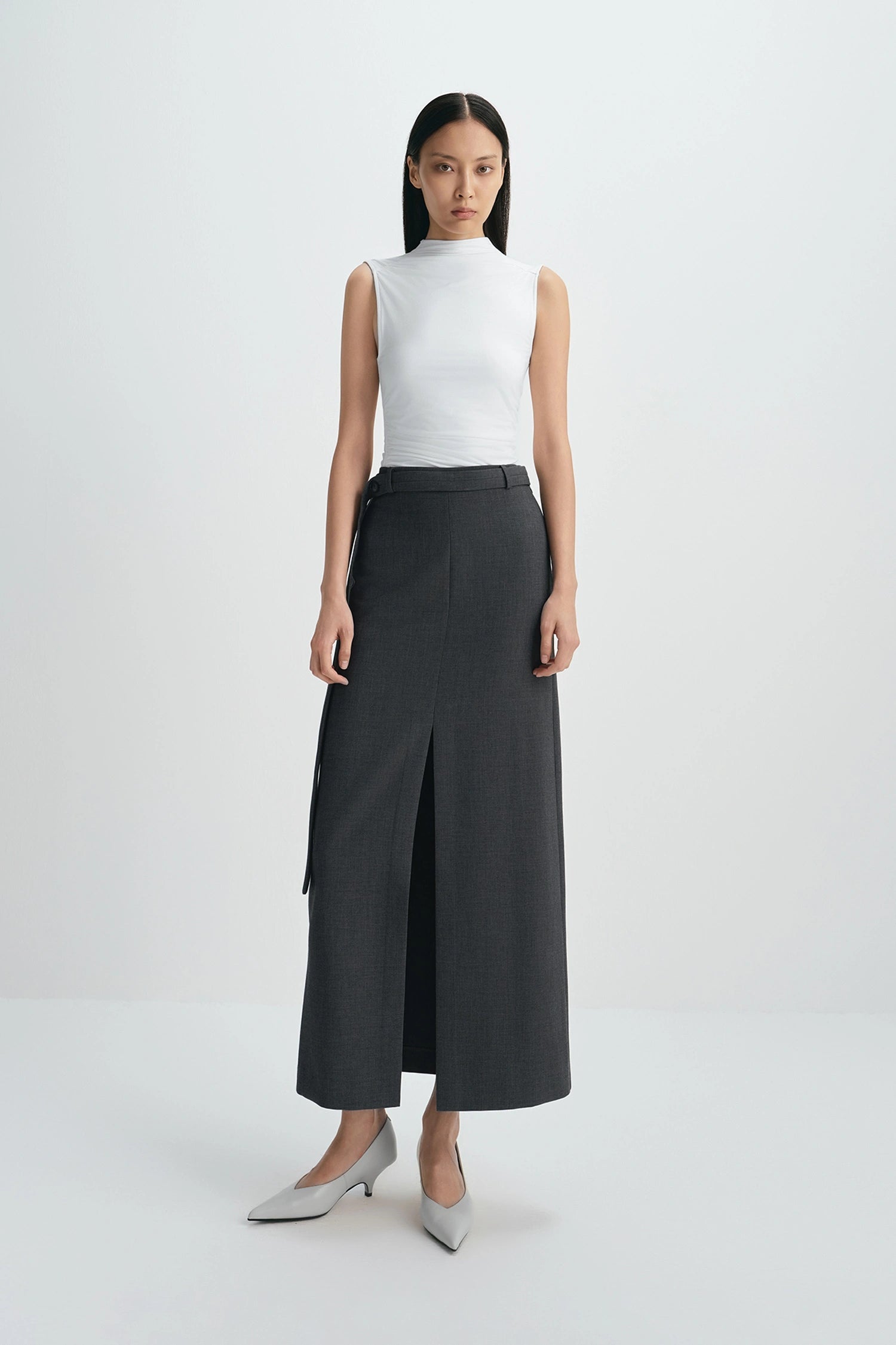 Sophie Rue Noelia Center Slit Belted Skirt - Charcoal