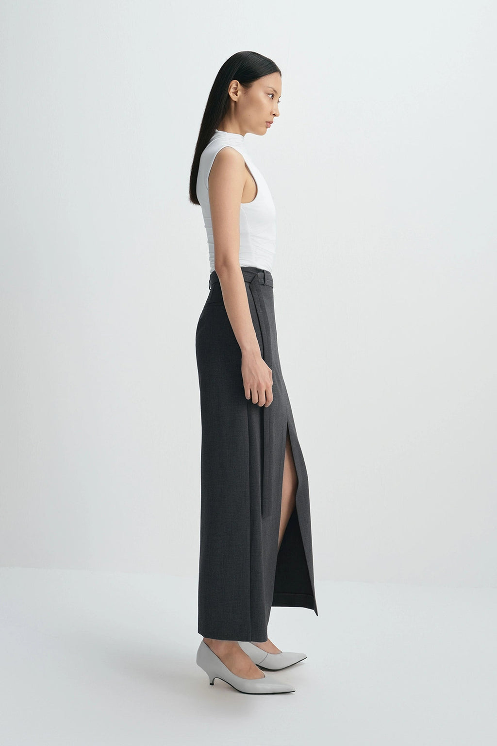 Sophie Rue Noelia Center Slit Belted Skirt - Charcoal