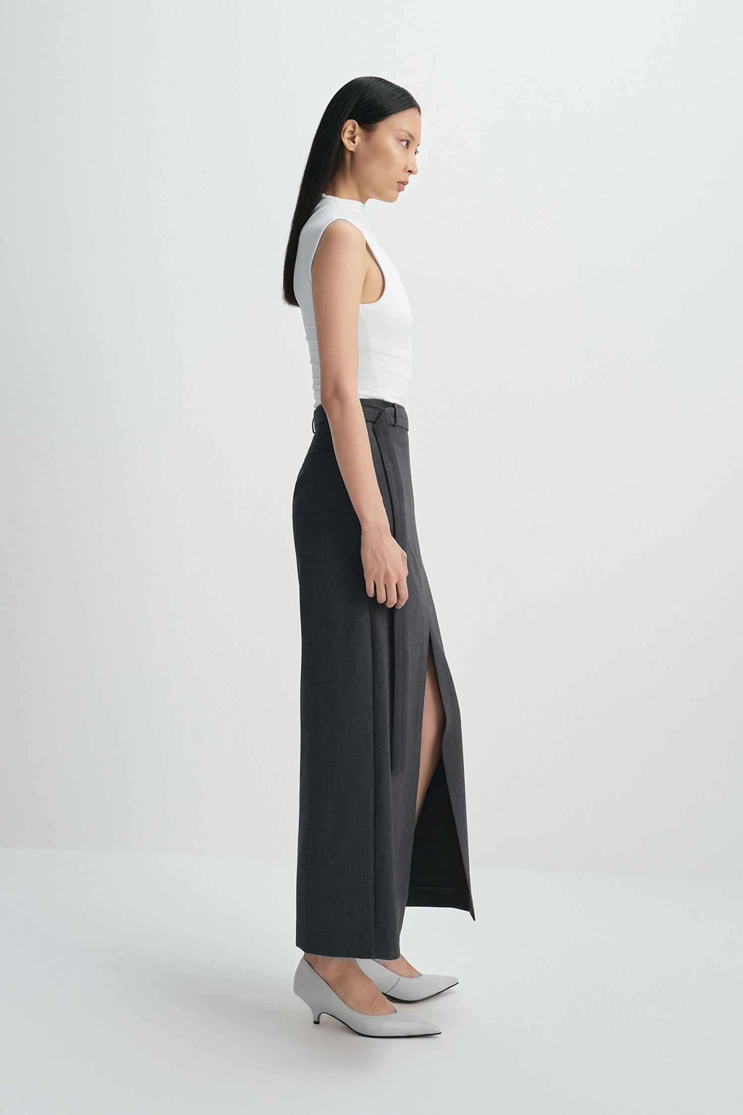 Sophie Rue Noelia Center Slit Belted Skirt - Charcoal