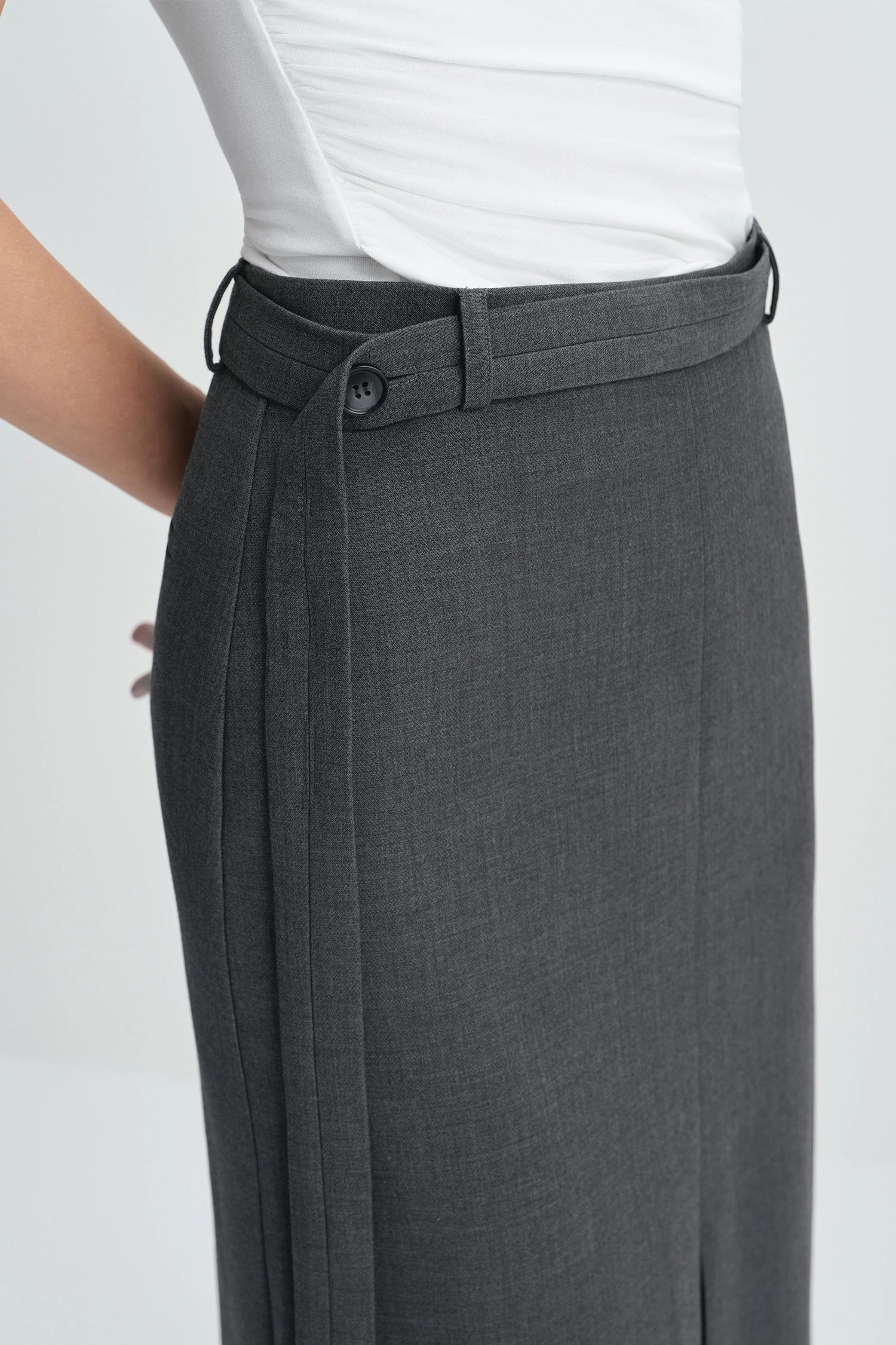 Sophie Rue Noelia Center Slit Belted Skirt - Charcoal