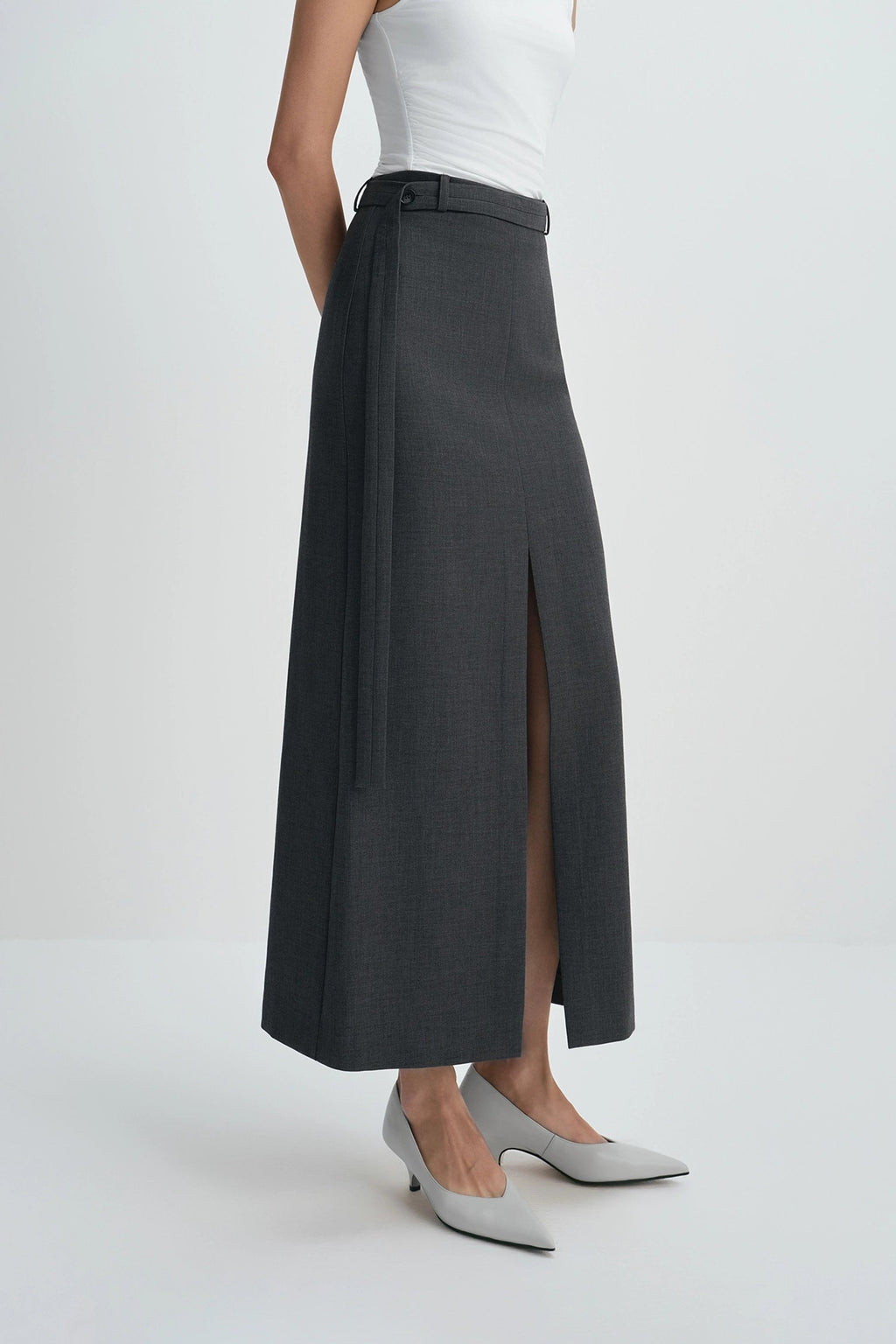 Sophie Rue Noelia Center Slit Belted Skirt - Charcoal