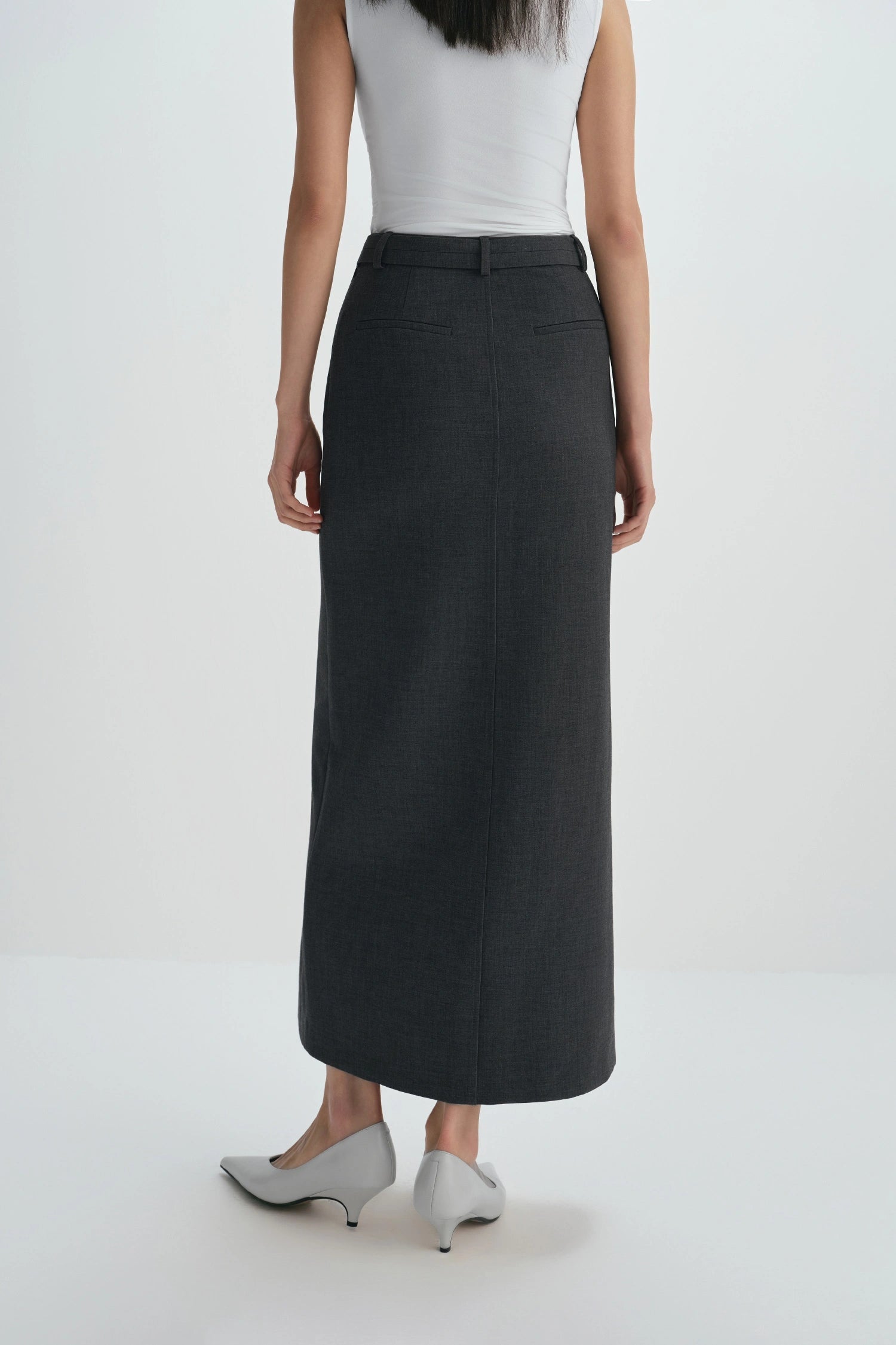 Sophie Rue Noelia Center Slit Belted Skirt - Charcoal