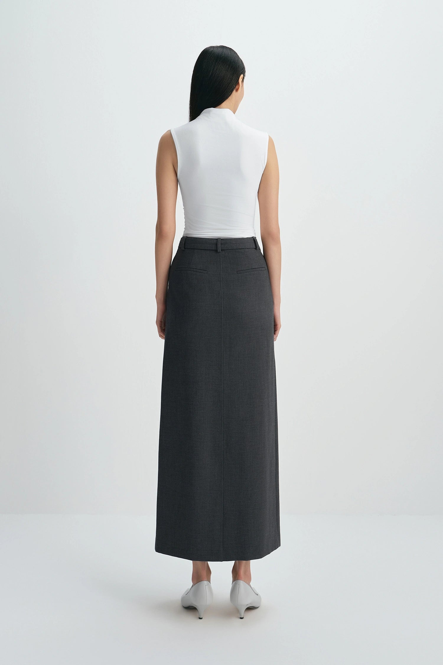 Sophie Rue Noelia Center Slit Belted Skirt - Charcoal