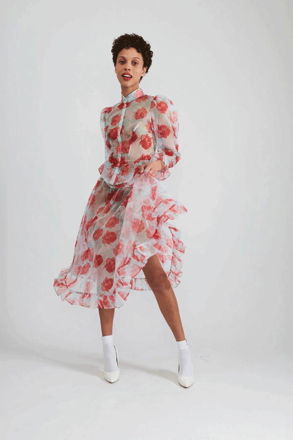 BATSHEVA Ruffle Skirt - Painted Rose Taffeta
