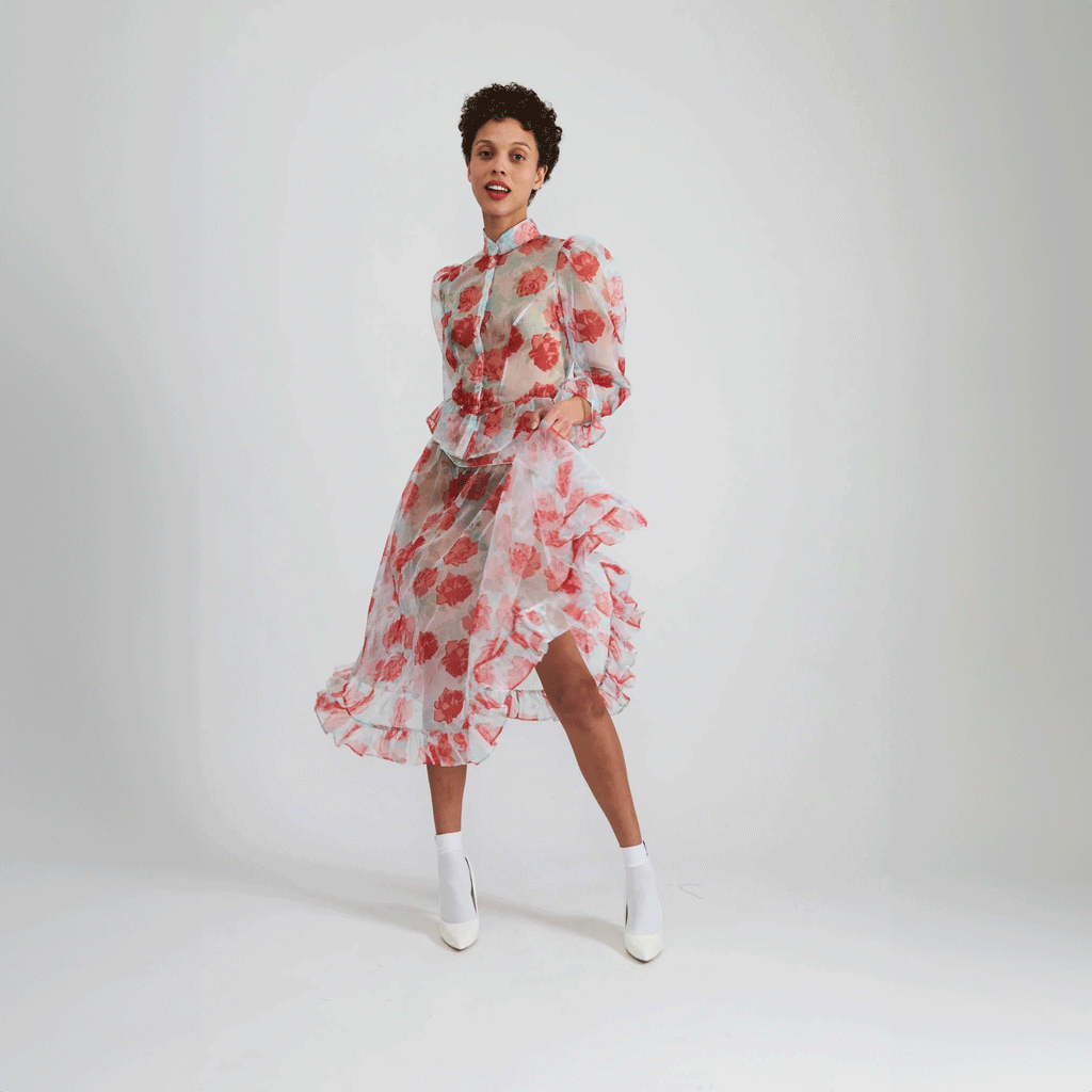 BATSHEVA Ruffle Skirt - Painted Rose Taffeta