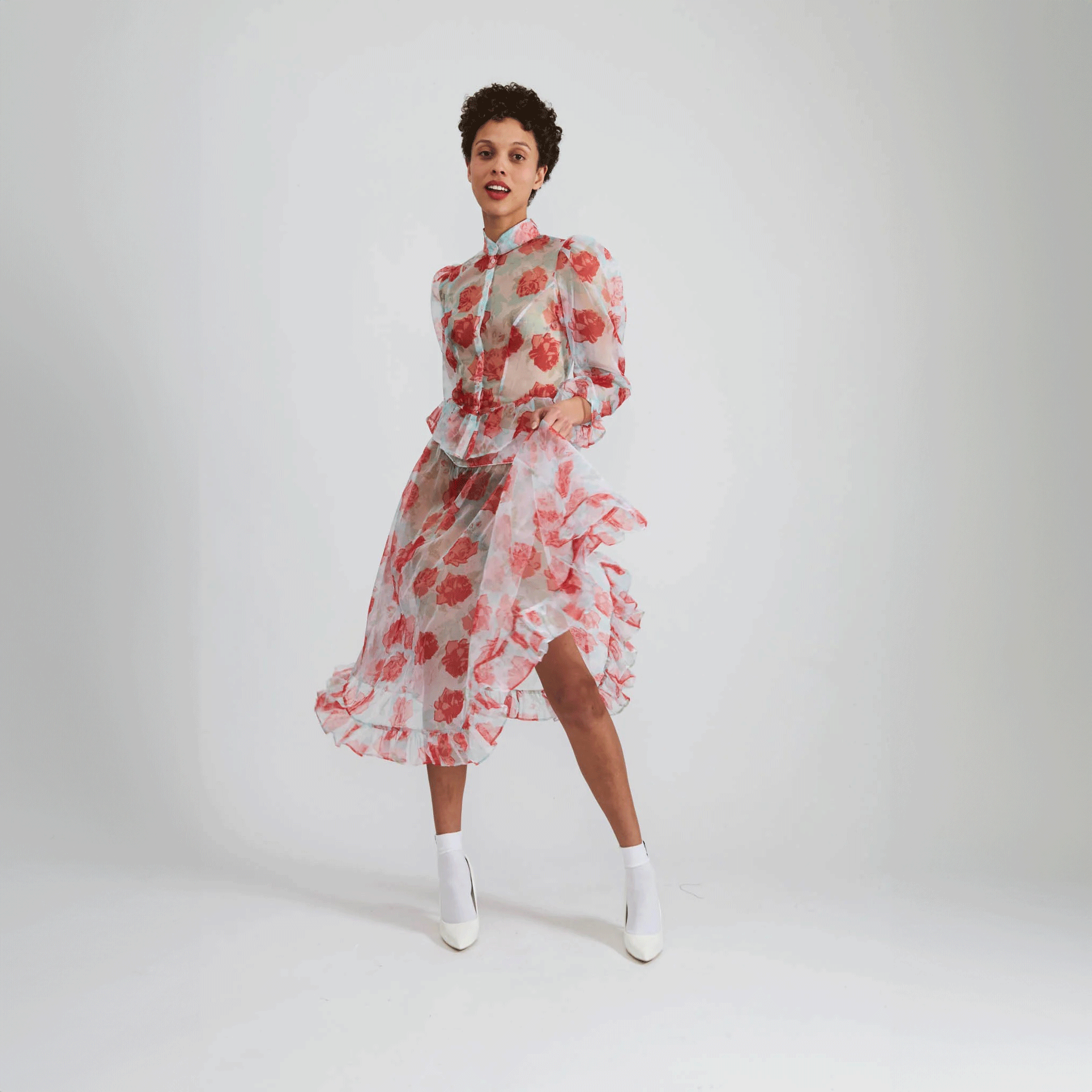 BATSHEVA Ruffle Skirt - Painted Rose Taffeta