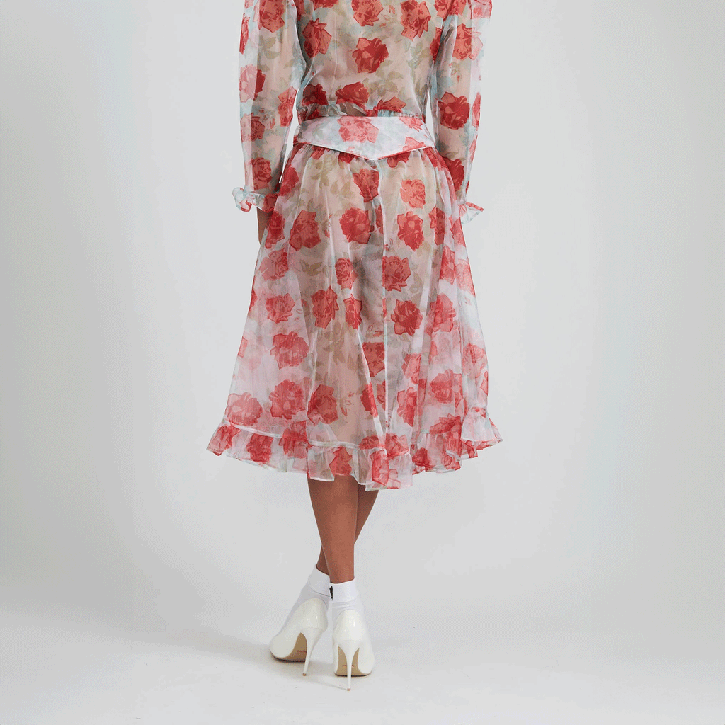 BATSHEVA Ruffle Skirt - Painted Rose Taffeta