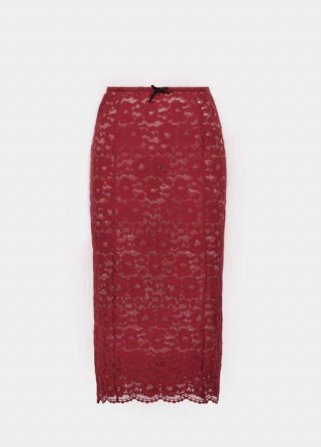SAEMDI Burgundy Lace Skirt