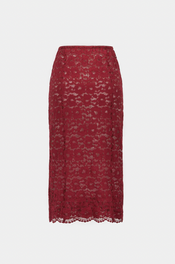 SAEMDI Burgundy Lace Skirt