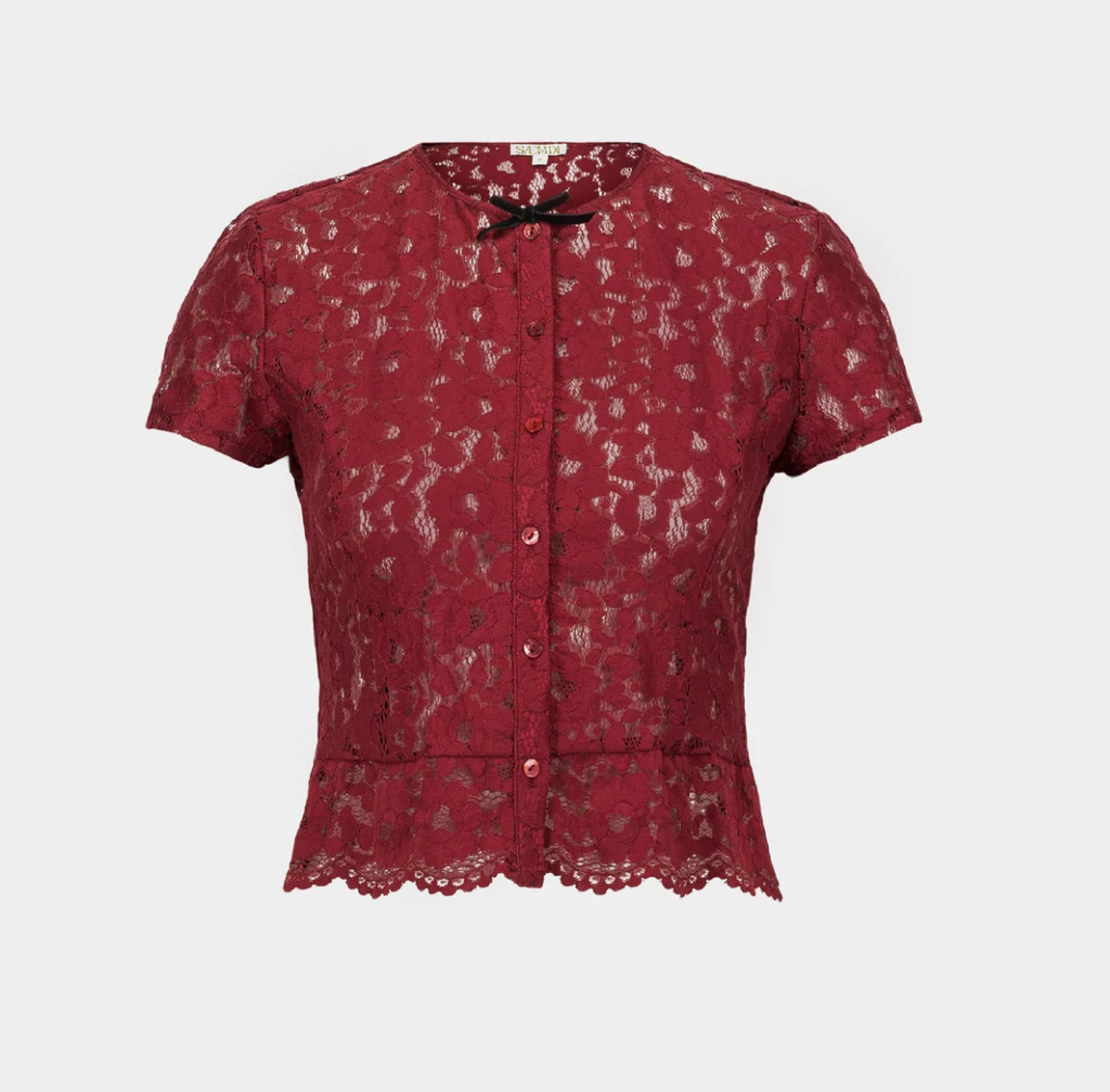 SAEMDI Burgundy Lace Top