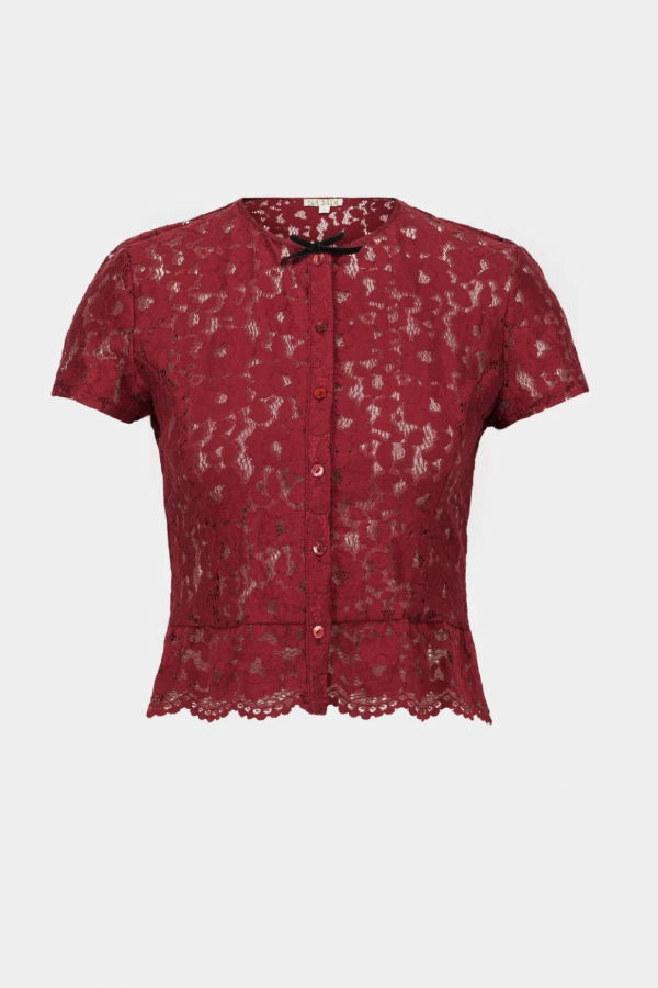 SAEMDI Burgundy Lace Top