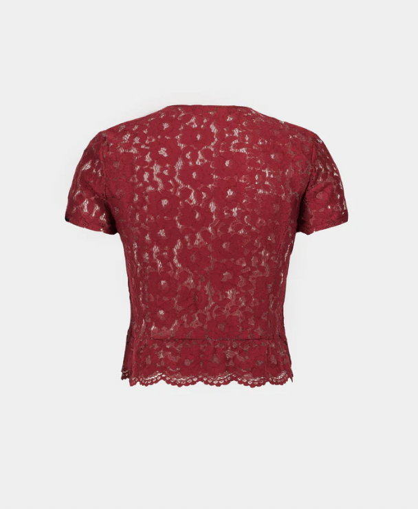 SAEMDI Burgundy Lace Top