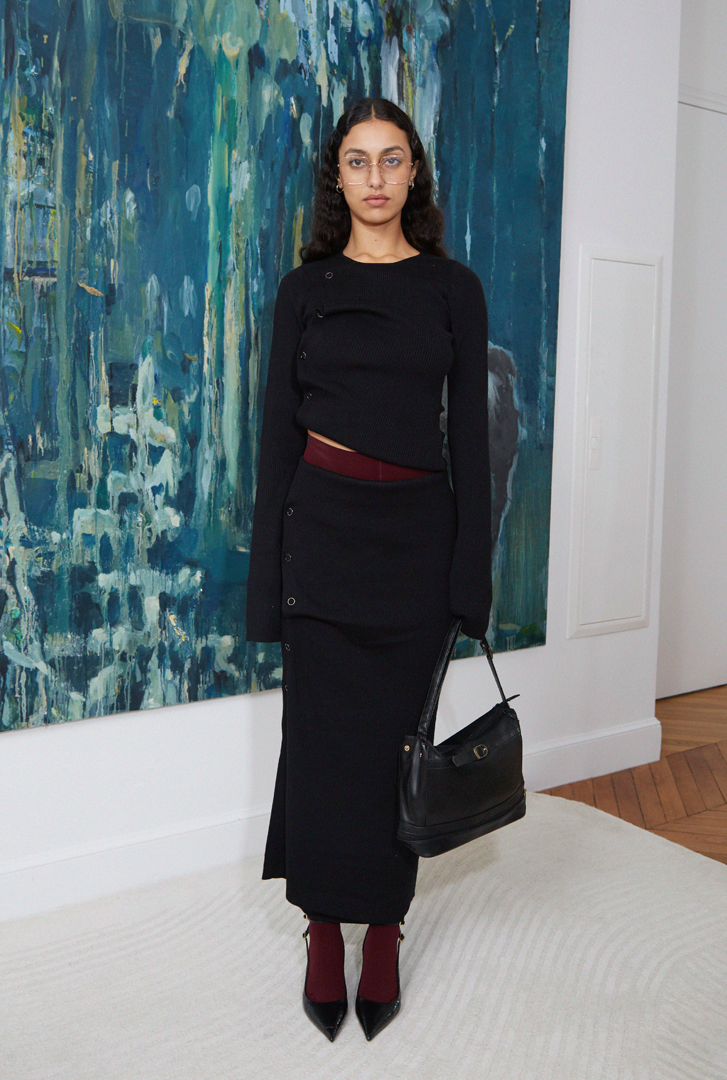 SAEMDI Deconstructed Rib Skirt