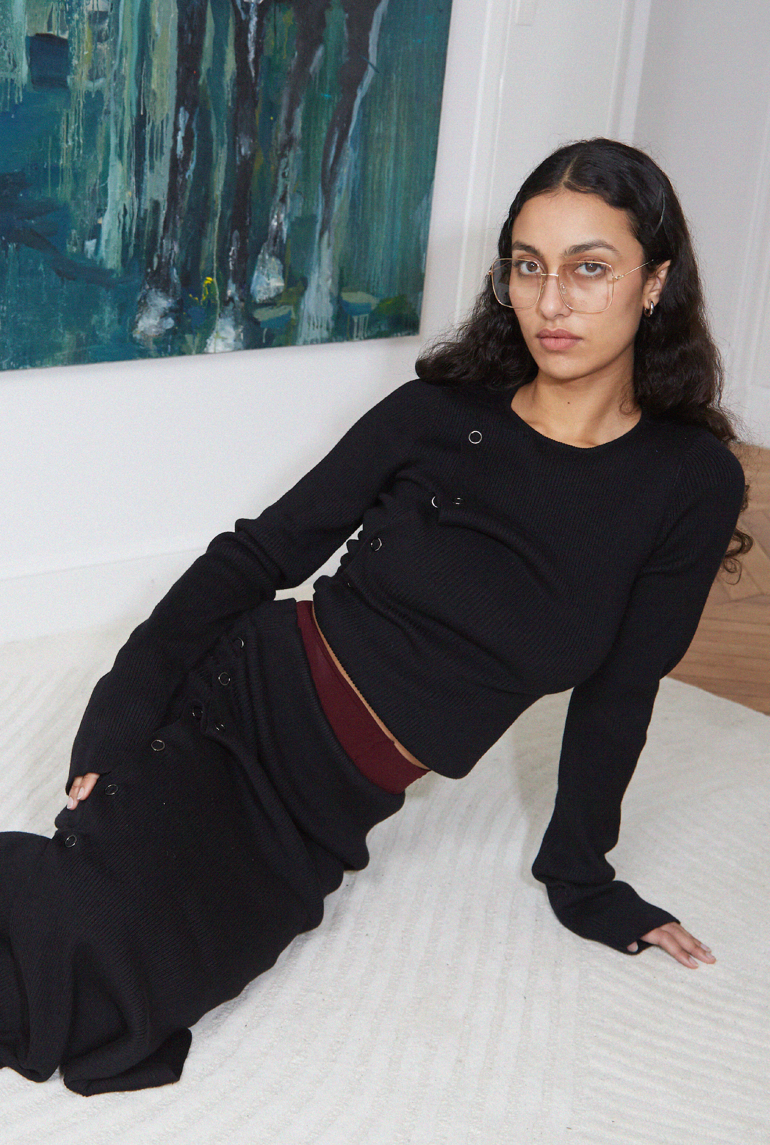 SAEMDI Deconstructed Rib Skirt