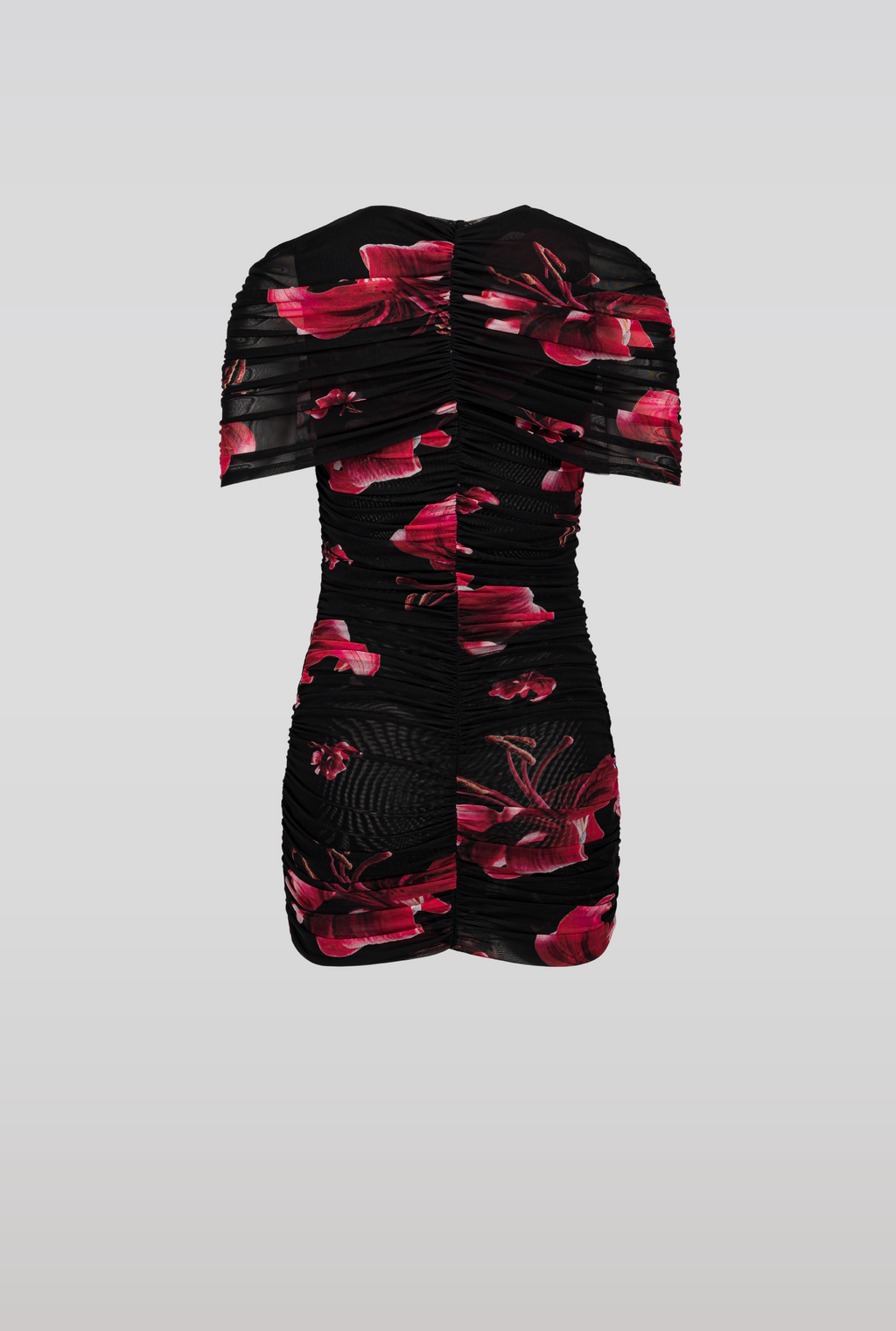 SAEMDI Draped Floral Mini Mesh Dress