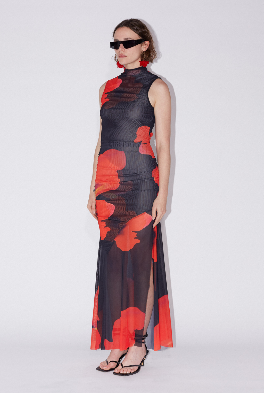SAEMDI Floral Printed Mesh Dress